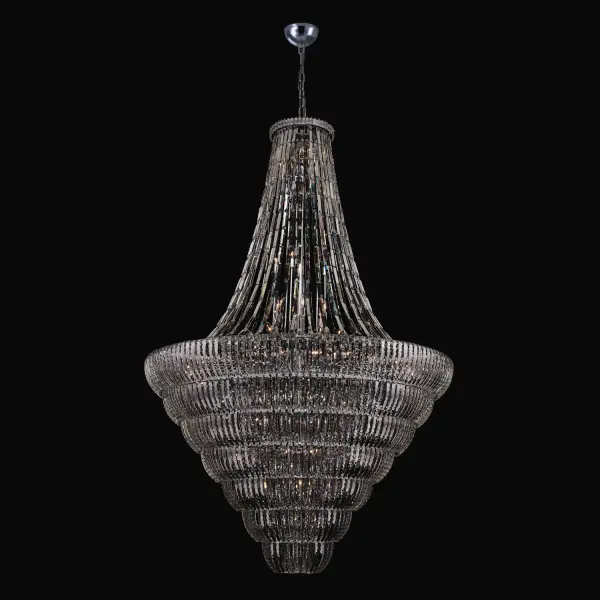 The Fontana pendant is a show-stopping 61-inch crystal chandelier inspired by water's natural fluidity. Its meticulously cut crystals create captivating organic forms, while the polished chrome finish adds contemporary elegance.