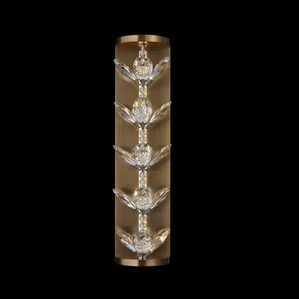 The Petalo Wall Sconce combines contemporary floral design with sophisticated crushed glass diffusion in a warm Winter Brass finish. Its integrated CCT LED technology offers adjustable color temperature while the crystal accents add luxury. - alternate view