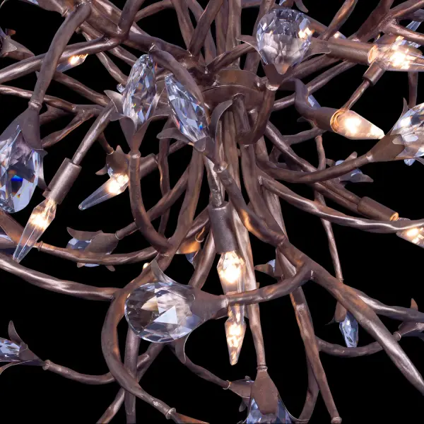 The Fiore 34" pendant showcases large faceted crystals arranged on flowing branch-like arms, creating an organic sculpture that balances artistry with function. The matte white finish offers a fresh, contemporary take on crystal lighting. - alternate view