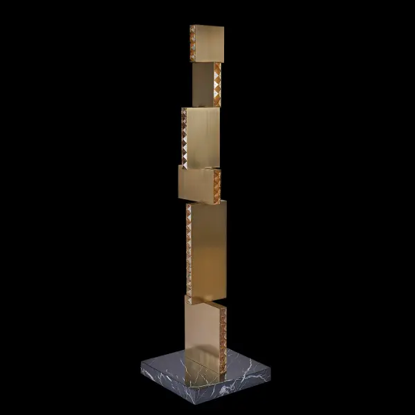 The Franco LED Floor Lamp combines cantilever-inspired design with luxurious materials including a marble base, Winter Brass finish, and Firenze crystal accents. Features integrated CCT LED with inline dimmer for versatile lighting control.
