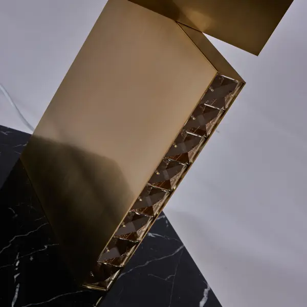 The Franco LED Floor Lamp combines cantilever-inspired design with luxurious materials including a marble base, Winter Brass finish, and Firenze crystal accents. Features integrated CCT LED with inline dimmer for versatile lighting control. - alternate view