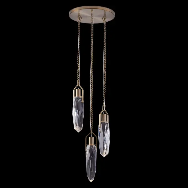The Diamante 3-Light Drop Pendant combines contemporary sophistication with luxurious crystal craftsmanship. Featuring chunky faceted crystals suspended from an ornate chain in Winter Brass finish, this energy-efficient LED fixture delivers 840 lumens of warm 3000K light with exceptional 90 CRI color rendering.