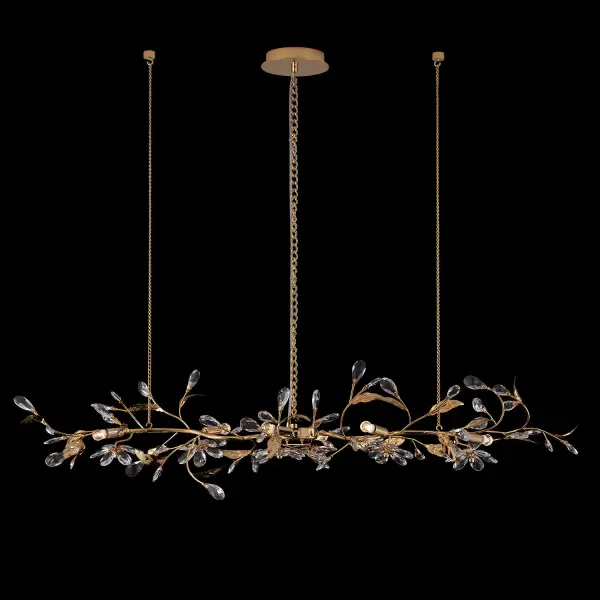 The Ramo Island Light combines organic, nature-inspired design with luxurious crystal and 24K gold finish. Its 48-inch linear form and delicate branch-like structure create an airy, elegant focal point perfect for kitchen islands and dining tables.