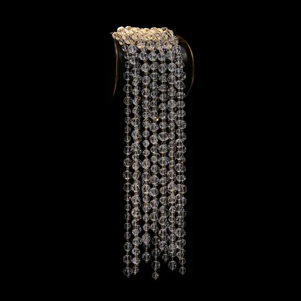 The Pandere LED Wall Sconce transforms any space with its waterfall-inspired design, featuring cascading crystals on custom-cast brass. Dual LED uplighting and downlighting create a mesmerizing shimmer effect, perfect for adding luxury to bathrooms, hallways, and entryways.