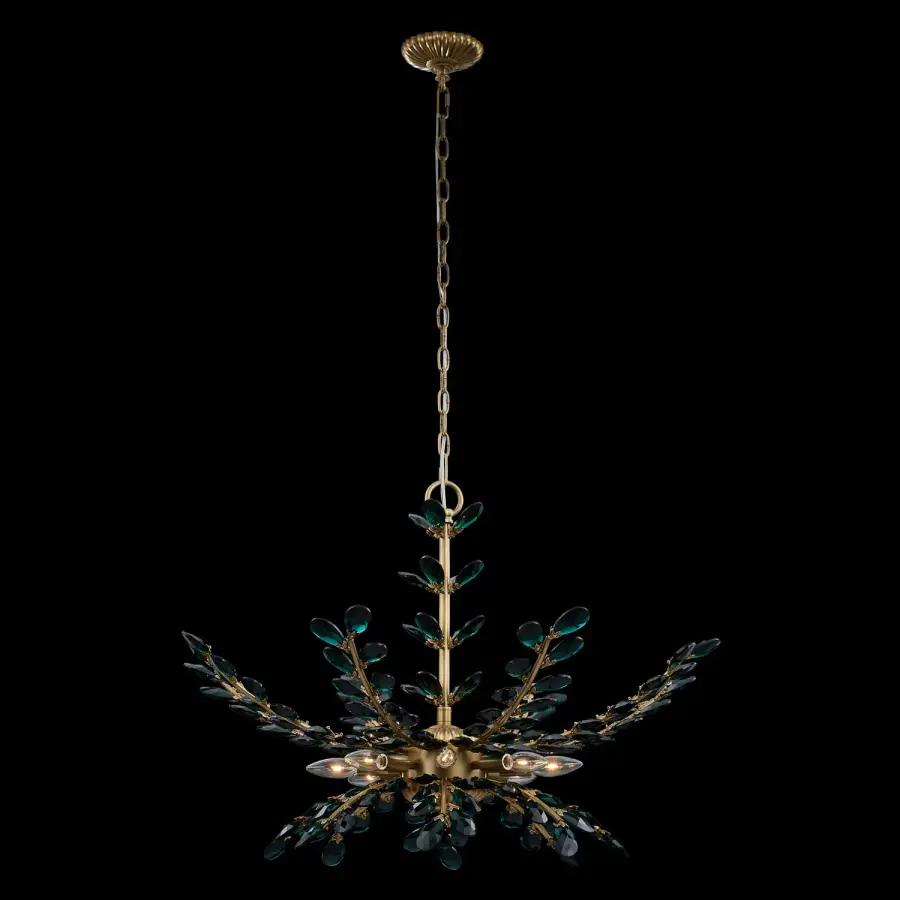 Alloro 32" Emerald Crystal Pendant in True Brass - Image 1