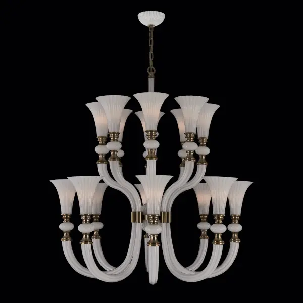 The Bianca 2-Tier Chandelier makes a stunning statement with its 42-inch diameter and all-white cased glass paired with warm winter brass elements. Perfect for formal dining rooms and grand foyers, this fixture combines traditional elegance with transitional versatility.