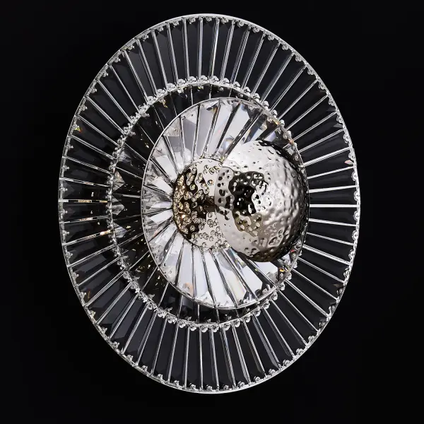 The Rosetta wall sconce transforms accent walls into crystal masterpieces with its daisy-inspired hammered radial design. Integrated LED technology creates mesmerizing shimmers through layered crystals in an elegant antique gold finish.