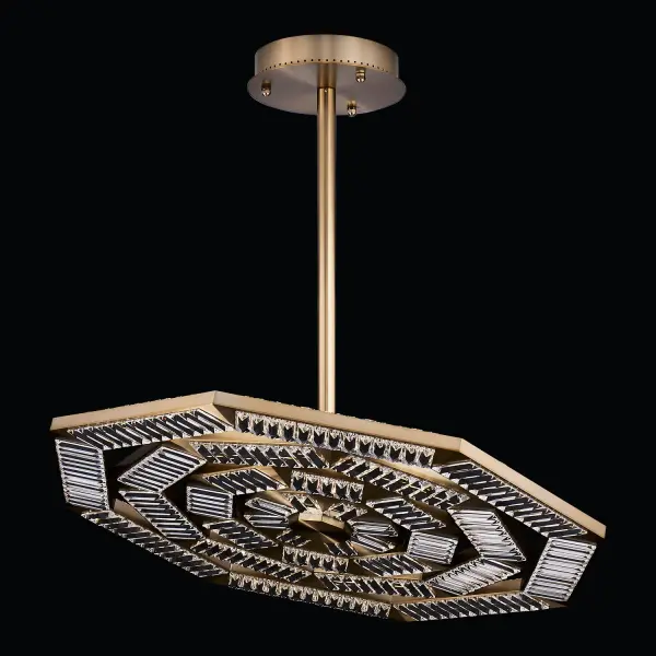 The Tempo Large Pendant transforms spaces with its sophisticated quilted octagon pattern and integrated LED technology. At 38" diameter, this architectural fixture commands attention in grand interiors while offering modern convenience through CCT adjustability and ELV dimming capability.