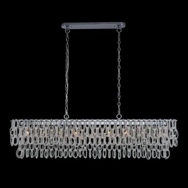 The Loops Linear Pendant features a sophisticated 60-inch design with Firenze crystal pineapple beads suspended on stainless steel cables. The polished chrome finish and naturally draped crystals create a refined, modern statement piece. - alternate view