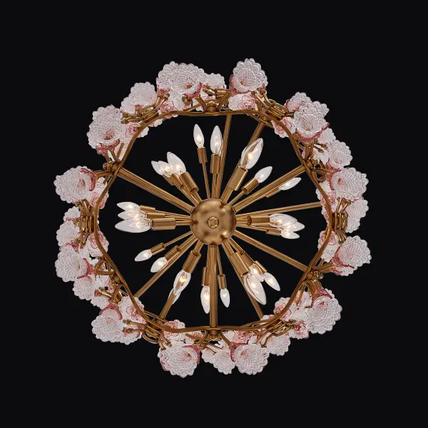The Bella Foyer Light merges Art Nouveau and Art Deco elegance with contemporary craftsmanship. Featuring intricate glass flower clusters in clear and rose molded glass, this oversized fixture makes a dramatic statement in grand spaces. - alternate view