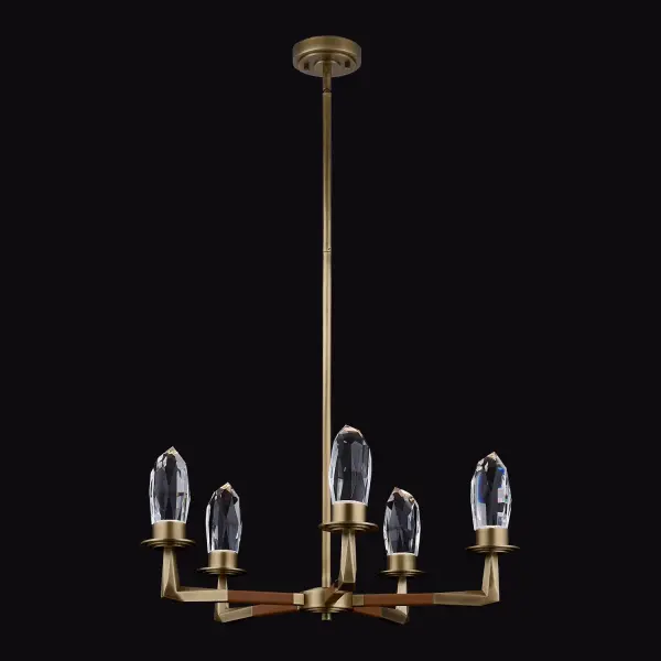The Misto chandelier is a conversation-starting fixture that combines premium brass, crystal, and genuine leather in an architecturally inspired design. Its unique material blend and casual luxury aesthetic make it perfect for contemporary spaces seeking warmth and sophistication.