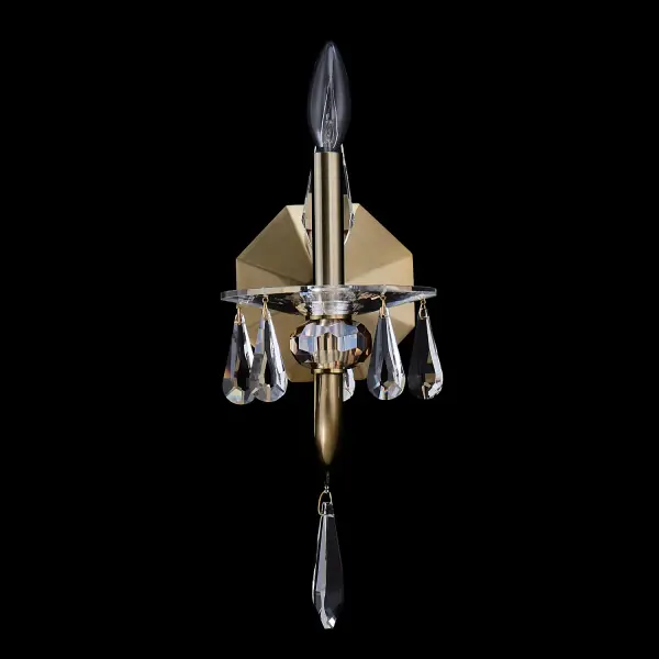 The Passo wall sconce brings sophisticated luxury to any space with its polished Firenze crystal accents and brushed champagne gold finish. Perfect for adding refined elegance to hallways, bathrooms, and bedrooms. - alternate view