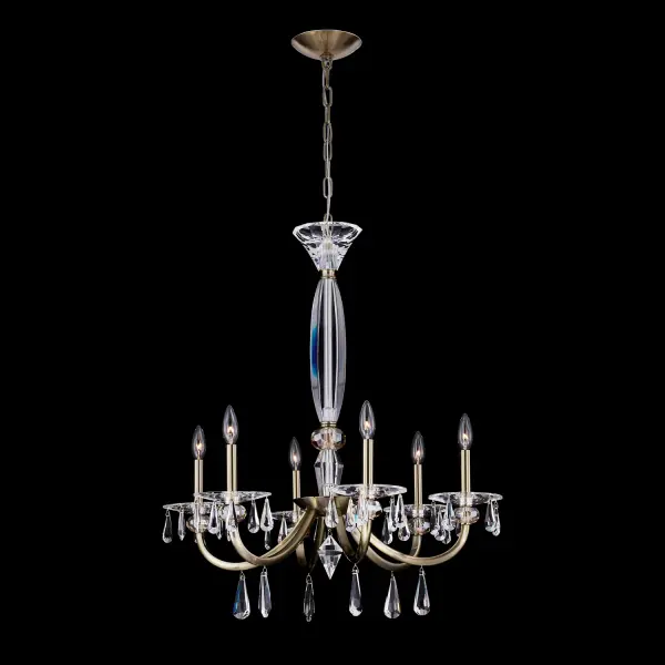 The Passo chandelier masterfully blends traditional crystal elegance with contemporary design sensibilities. Its polished faceted Firenze crystal accents and sleek low-profile silhouette create a refined yet relaxed atmosphere, perfect for modern homes seeking timeless sophistication.