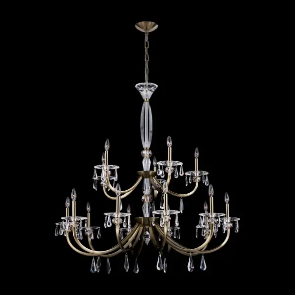 The Passo 15-light chandelier masterfully blends traditional crystal luxury with contemporary design sensibility. Its 45-inch diameter and polished faceted Firenze crystal accents create stunning visual impact while the sleek low-profile design keeps it modern and refined.