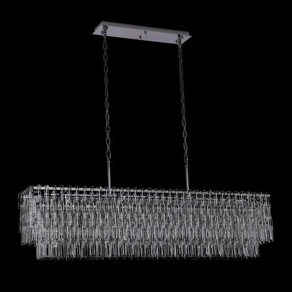 The Catene linear pendant transforms any space with its cascading crystal chain links that shimmer like a waterfall. At 60 inches long, this dramatic fixture commands attention while the geometric crystal design adds textural depth and luxury.