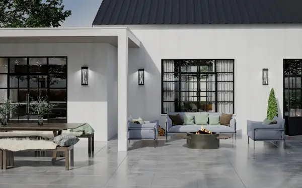 The Arpione Esterno combines contemporary design with luxury crystal detailing in a weather-resistant outdoor fixture. Featuring Firenze crystal encased in a durable matte black stainless steel frame with integrated LED technology. - alternate view