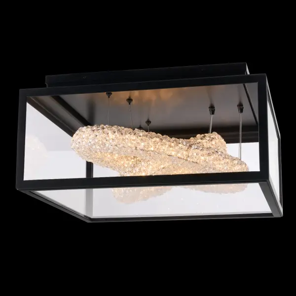 The Lina combines Allegri's signature Firenze crystal with weather-resistant stainless steel construction. This 24-inch flush mount delivers contemporary elegance for outdoor spaces with integrated LED technology and wet-rated durability.