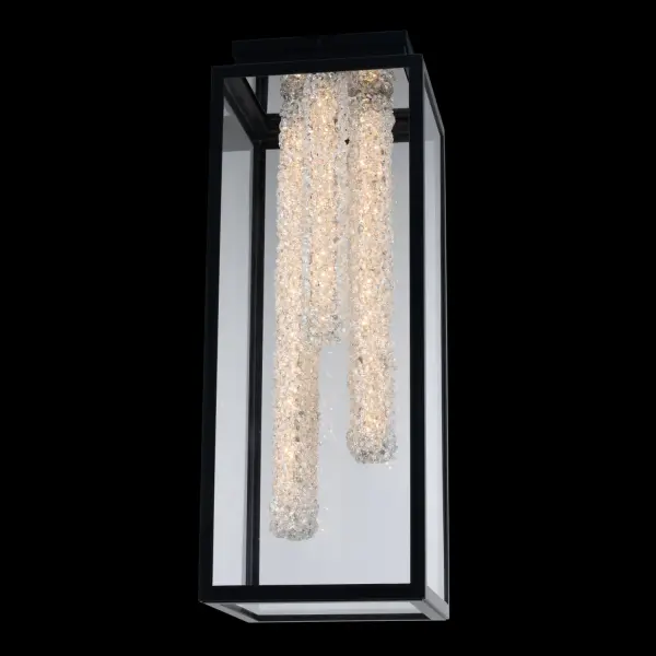 The Lina Tall Outdoor Flush Mount combines Allegri's signature Firenze crystal with weather-resistant stainless steel construction. This contemporary piece features integrated LED technology and wet-rated durability for elegant outdoor illumination.