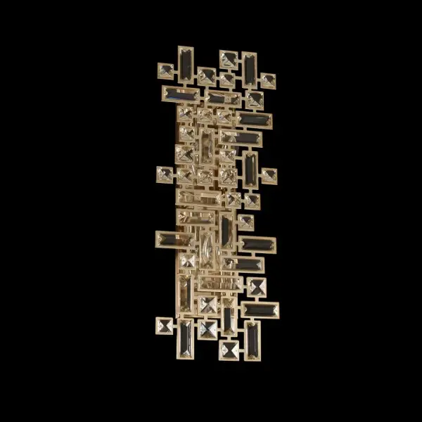 The Vermeer 4-Light Wall Bracket brings De Stijl-inspired geometric elegance to any space. Clear prism crystals arranged in asymmetric patterns create dramatic light play, while the brushed champagne gold finish adds warmth and sophistication.