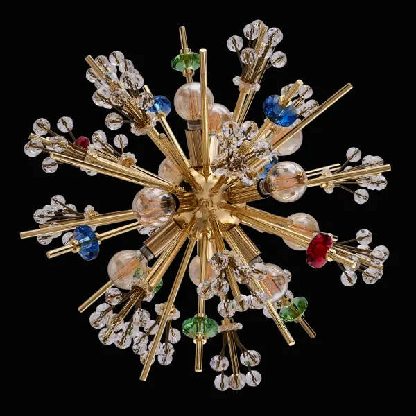 The Constellation Colorata brings Hollywood glamour to mid-century design with its 10-light configuration and vibrant Firenze crystal accents. The 18K gold finish and 19-inch diameter create a stunning focal point. - alternate view