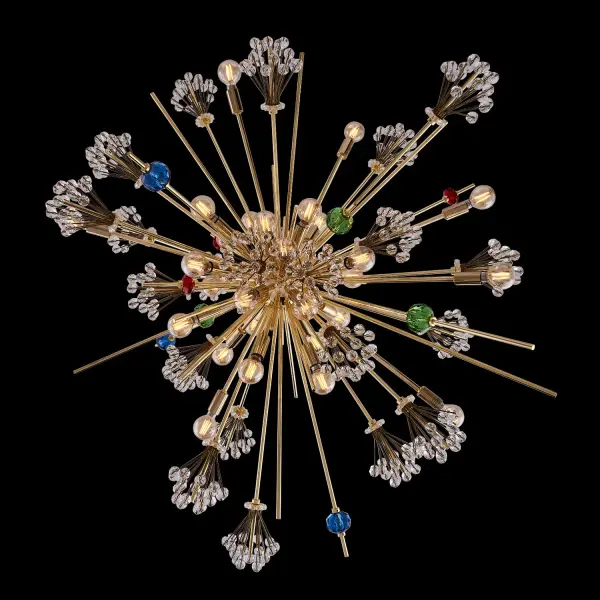 The Constellation Colorata is a breathtaking 30-light pendant that commands attention with its 47-inch width and colorful Firenze Crystal accents. Perfect for grand spaces requiring dramatic lighting with Art Deco sophistication. - alternate view