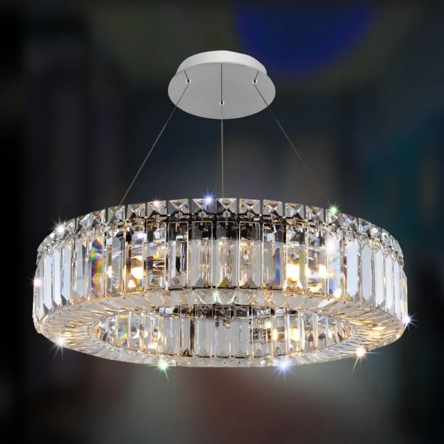 Rondelle 18" Crystal Pendant in Polished Chrome