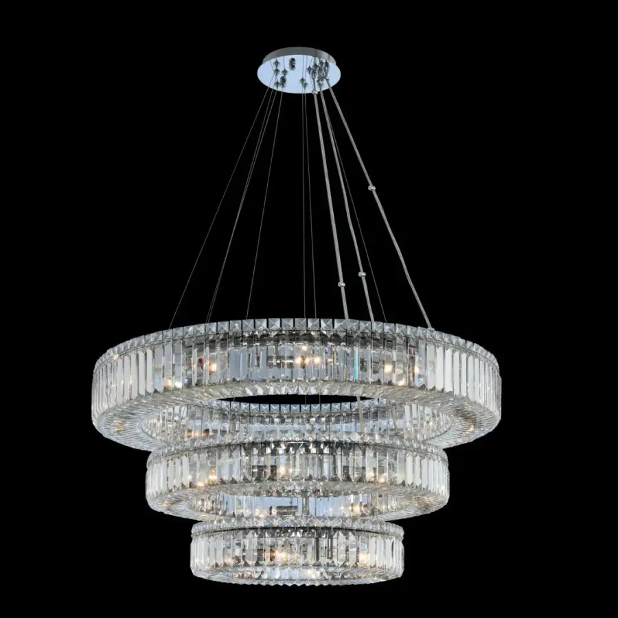 Quantum Rondelle 21-Light 3-Tier Crystal Pendant