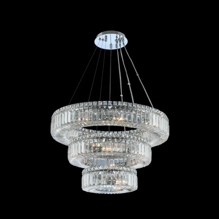 Quantum Rondelle 18-Light 3-Tier Crystal Pendant