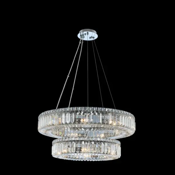 Quantum Rondelle 15-Light 2-Tier Crystal Pendant