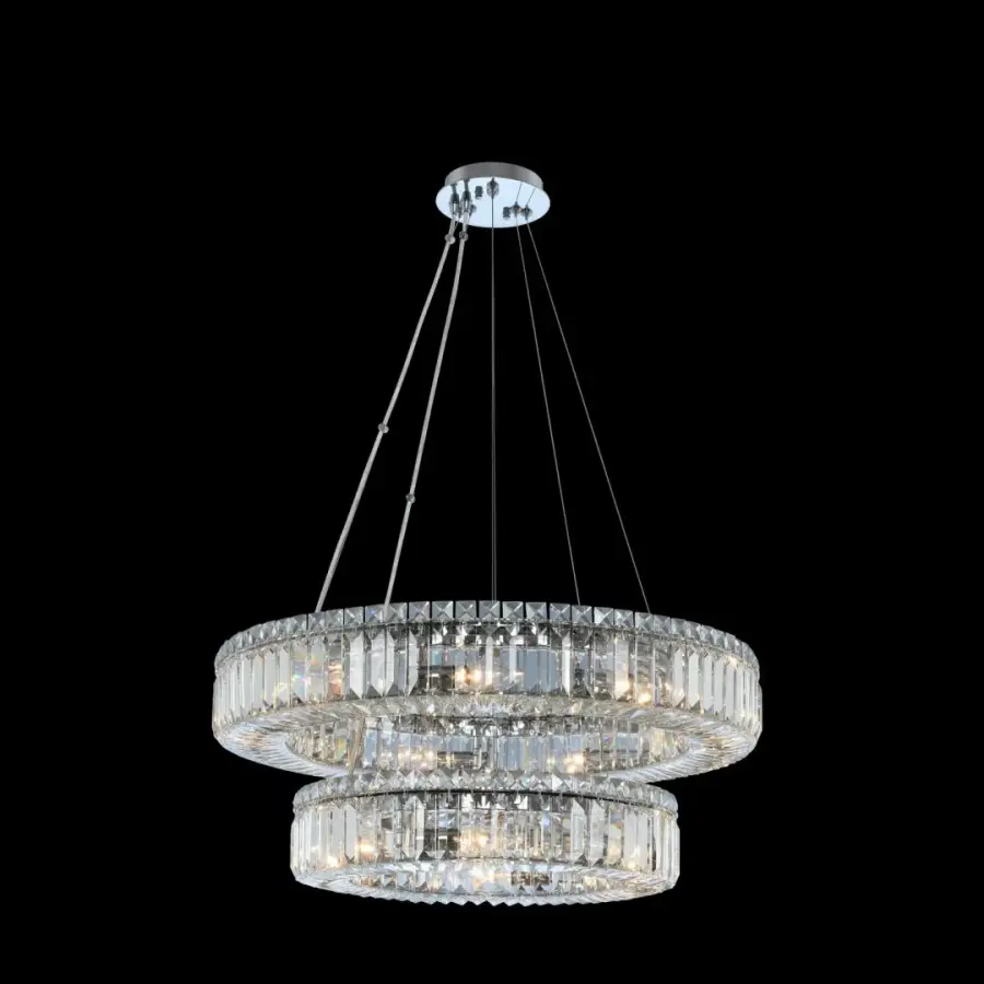Quantum Rondelle 15-Light 2-Tier Crystal Pendant
