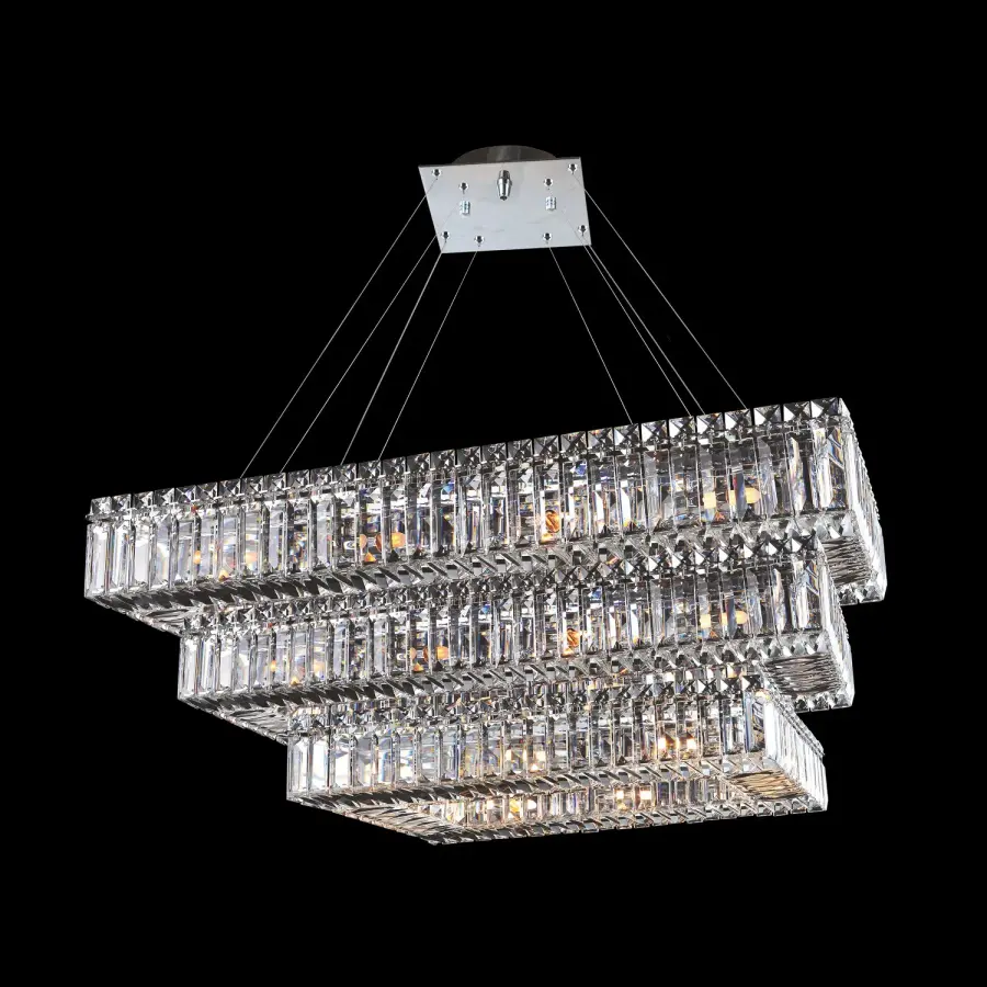 Baguette 43" Rectangular 3-Tier Crystal Pendant