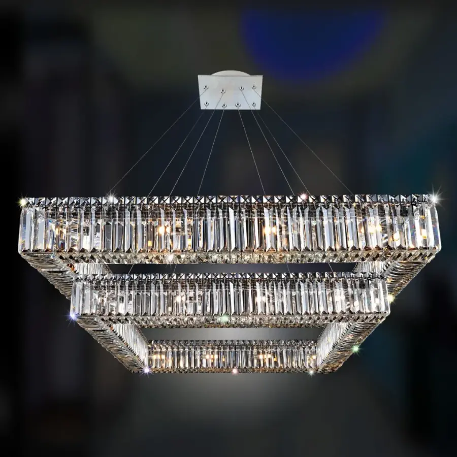 Quadro 35" Square 2-Tier Crystal Pendant