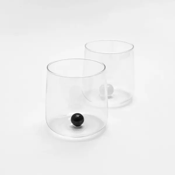 The Bilia tumbler collection brings joy and artistry to everyday drinking with hand-blown borosilicate glass featuring colorful sphere accents. Dishwasher and microwave safe, these versatile tumblers combine Italian craftsmanship with practical durability. - alternate view