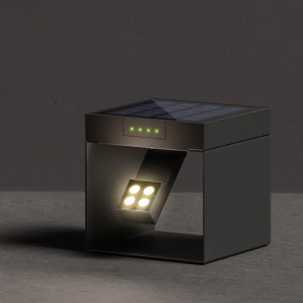 The Alea solar lamp combines sustainable energy with modern design. Features automatic daylight sensing, IP65 weather resistance, and 13-15 hours of runtime. Perfect for outdoor entertaining without electrical connections. - alternate view