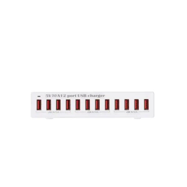 This 12-port USB charging station is designed for professional environments where multiple devices need simultaneous charging. Perfect for offices, hospitality settings, or tech-heavy households. - alternate view