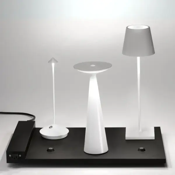 Modular charging platform accommodates up to 6 cordless lamps simultaneously. Expandable design allows up to 10 platforms to connect for charging 60 lamps from a single outlet, making it ideal for hospitality and commercial applications. - alternate view