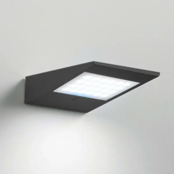 Eco-friendly outdoor wall lamp featuring solar charging, motion detection, and dusk sensor. Die-cast aluminum construction with IP54 rating ensures durability in all weather conditions.