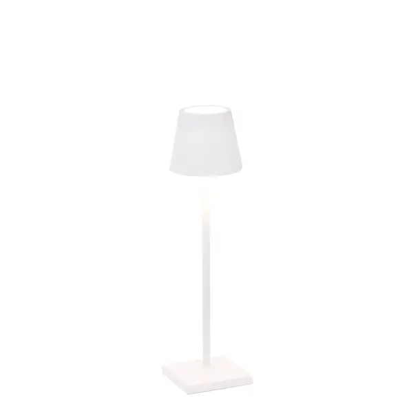 The Poldina Pro Micro is a sophisticated cordless table lamp featuring touch dimming, three color temperature settings, and IP65 outdoor rating. Its compact 10.8-inch height and decorative gold leaf crackle finish make it perfect for intimate spaces both indoors and out.