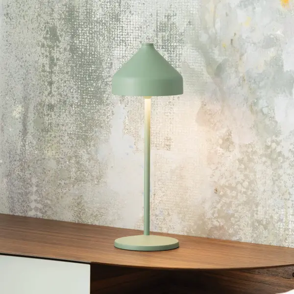 The Amelie Pro combines sophisticated design with practical portability. This rechargeable LED lamp offers 10 hours of illumination, three color temperatures, and touch dimming control. IP65-rated for weather resistance. - alternate view