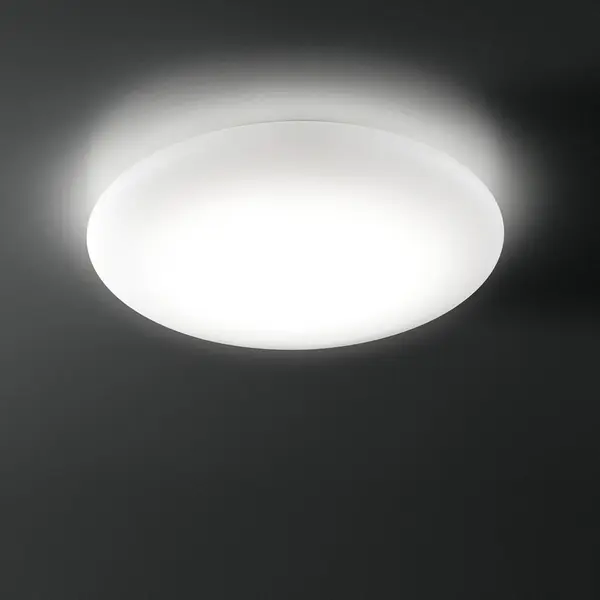 Wall-ceiling lamps with diffuser in mouth-blown, satin-finish opal triplex glass; matte white painted metal frame. The Mentos collection features a special magnet fixing system for the glass component which speeds up installation and simplifies maintenance operations. Suitable for indoor use only. Three sizes available. - alternate view