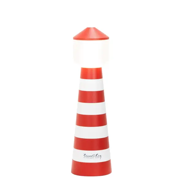 The Ocean Cay brings Italian design and maritime charm to any space with its iconic red and white striped lighthouse aesthetic. This portable, cordless lamp offers exceptional versatility with adjustable brightness, three color temperatures, and up to 11 hours of battery life.