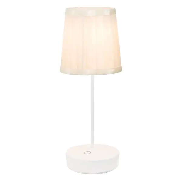 This pleated ivory fabric lampshade transforms compatible Swap lamps with soft, diffused light and elegant styling. Lightweight and semi-transparent, it creates a warm atmosphere while adding sophistication to any space. - alternate view
