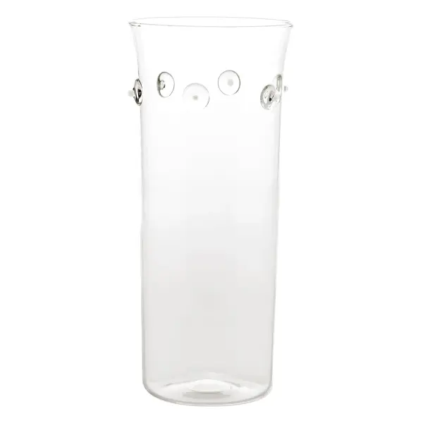 The Patéa Tall Vase brings coastal sophistication to any space with hand-blown borosilicate glass featuring delicate seashell-inspired decorations and colorful accents. Practical yet elegant, it's thermal shock resistant and dishwasher-safe.