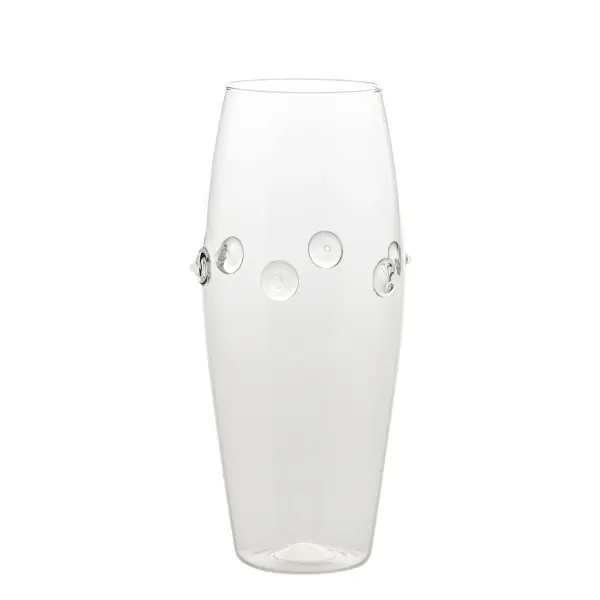 The Patéa Convex Vase brings Mediterranean charm to any space with its hand-crafted borosilicate glass construction and wave-inspired design. Featuring delicate limpet shapes and colorful accents, it's both beautiful and practical.