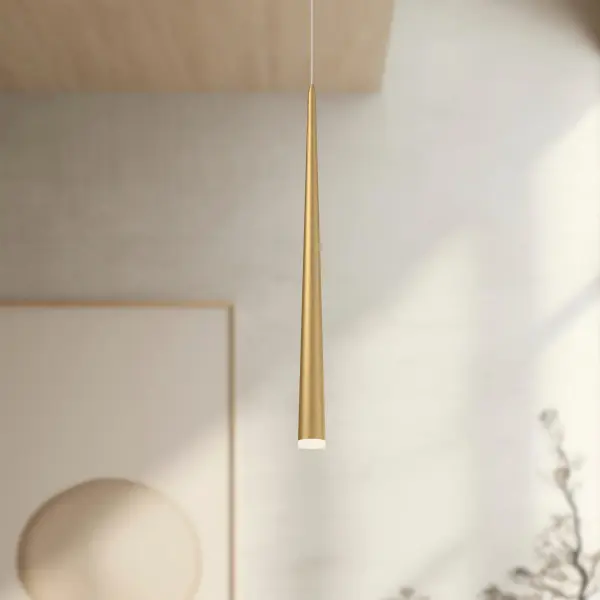 The Mina 36-inch pendant delivers modern sophistication with its sleek conical shape and clear acrylic diffuser. Featuring integrated 3000K LED technology and brushed nickel finish, this statement piece provides warm, energy-efficient illumination perfect for large dining areas and open spaces. - alternate view