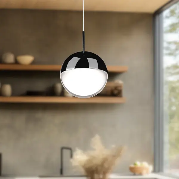 The Pluto 4-inch pendant combines timeless spherical design with modern LED technology. Its compact size and chrome finish make it ideal for clustering over kitchen islands or as accent lighting in smaller spaces. - alternate view