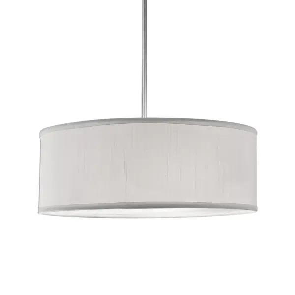 The Gregory pendant combines a textured linen drum shade with brushed nickel accents for a sophisticated look. The acrylic diffuser ensures even, glare-free illumination perfect for dining and living spaces.