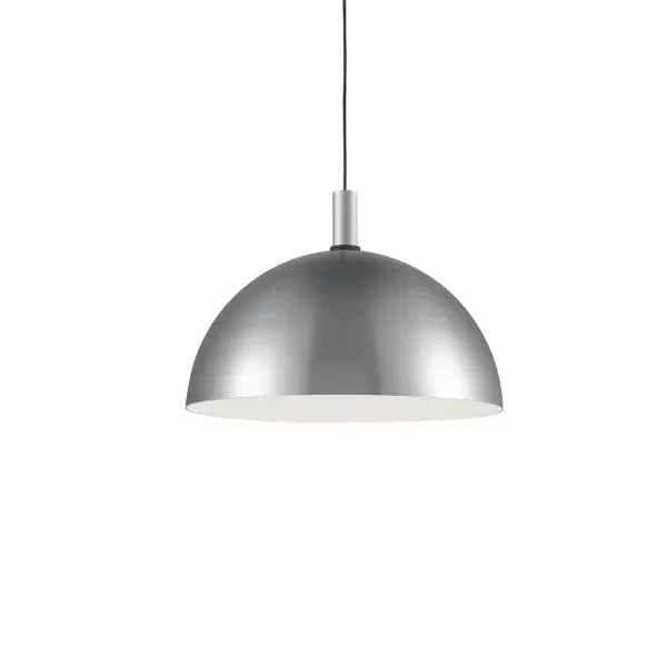 The Archibald 24-inch pendant combines industrial-inspired design with modern sophistication. Its aluminum dome shade features a dramatic black exterior with gold detail accents and a matte white interior for optimal light reflection.