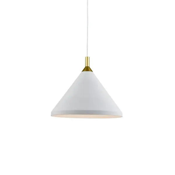 The Dorothy pendant combines clean contemporary lines with refined details. Its white powder-coated aluminum shade with gold accents creates visual interest, while the cloth cable adds a soft textural element. Perfect for modern spaces seeking understated elegance.