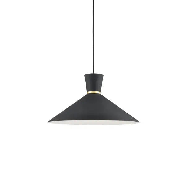 The Vanderbilt pendant combines minimalist form with sophisticated detailing. Its 16-inch conical shade features a crisp white exterior with an anodized gold ring accent, creating visual interest without overwhelming the space.